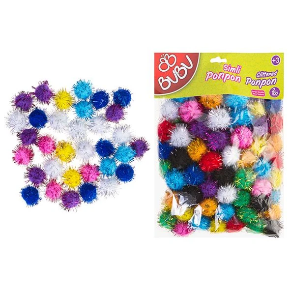 Bu-Bu Ponpon Simli 2 Cm Karma 10X15 BUBU00112 (100 Lü Paket) ürün görseli 1