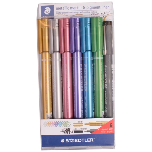 Staedtler Markör Kalem Metalik 6 Lı + Pigment Liner Siyah 8323-Swp6P ürün görseli 1