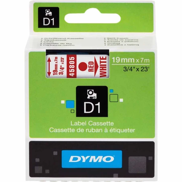 Dymo D1 Şerit Standart 19 Mmx7 Mt Beyaz Üzerine Kırmızı 45805 ürün görseli 1