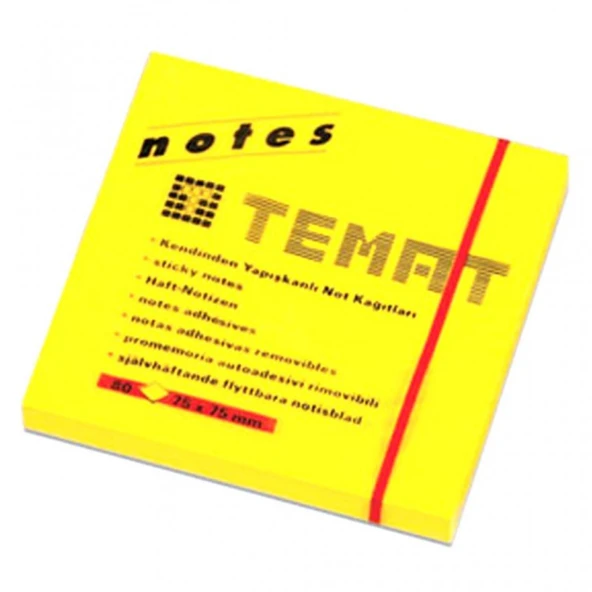 Temat Yapışkanlı Not Kağıdı 75X75 Mm Fosforlu Sarı (12 Li Paket) ürün görseli 1