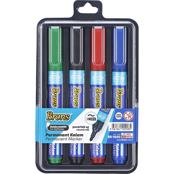 Brons Permanent Marker Kalem Yuvarlak Uç Doldurulabilir (4 Lü Paket) BR-9600 ürün görseli 1