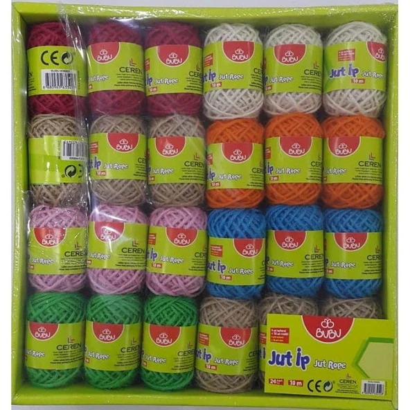 Bu-Bu Renkli Jüt İp 10 Metre 6 Natural + 18 Renkli (24 Lü Paket) Ki0003 ürün görseli 1