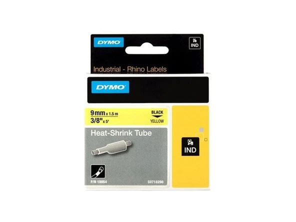 Dymo Rhinopro Isıyla Küçülen Şerit 9Mm X 1,5Metre Sarı/Siyah 18054 ürün görseli 1