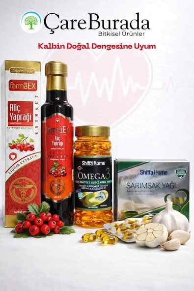 ÇareBurada Kalp Sağlığı Destek Seti - Alıç Yaprağı Ekstrakt, Omega 3 & Sarımsak Yağı Kapsül ürün görseli 1