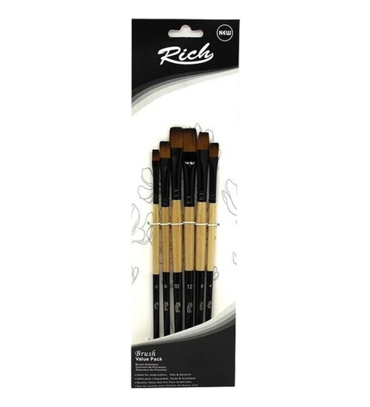 Rich Düz Kesik Fırça Seti Yeni Seri 05 Stroke 6 Lı 2-4-6-8-10-12 Numara SET3-01319 ürün görseli 1