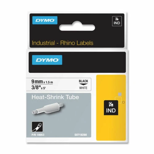 Dymo Rhinopro Isıyla Küçülen Şerit 9Mmx1,5Mt Beyaz-Siyah 18053 ürün görseli 1