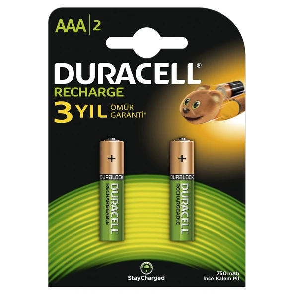 Duracell Şarjlı İnce Kalem Pil (AAA) 750 Mah (2 Li Paket) ürün görseli 1