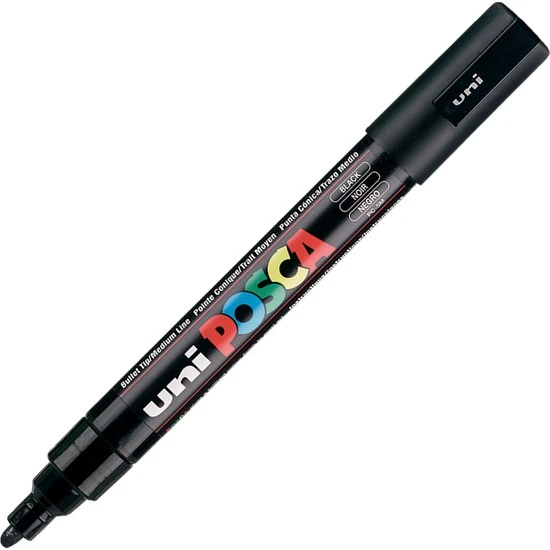 Uni-Ball Markör Boyama Posca Su Bazlı Poster Kalemi 1.8-2.5 Mm Siyah Pc-5M (6 Lı Paket) ürün görseli 1