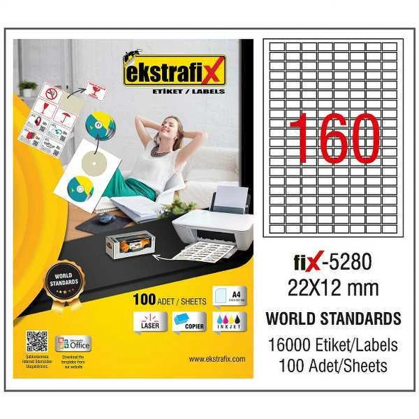 Ekstrafix Laser Etiket 100 Yaprak 22X12Mm Laser-Copy-İnkjet Fix-5280 ürün görseli 1