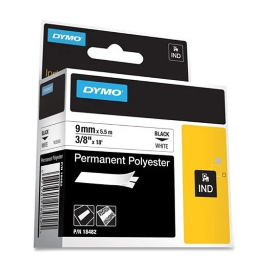 Dymo Rhinopro Sabitpolyster Şerit 9Mmx5.5Metre Beyaz/Siyah 18482 ürün görseli 1