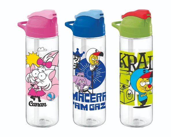 Gıpta Kral Şakir Pipetli Desenli Tritan Matara (Suluk) 630Cc (Karışık Renk) K2220 ürün görseli 1