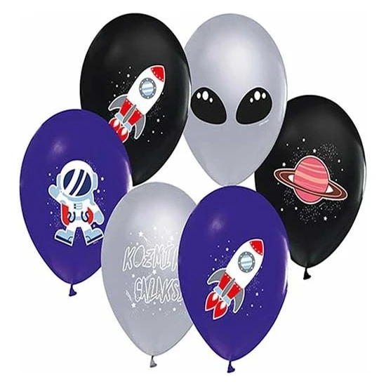 Bafix Balon 4+1 Kozmik Galaksi Baskılı 12 Inç (8 Li Paket) BMB1112TKG8020 ürün görseli 1