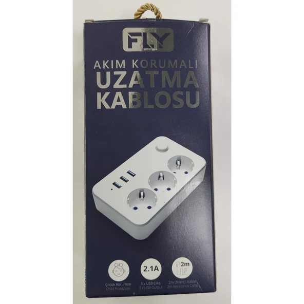 3406-01 3Lü Anahtarlı 2.1A 3Usb Şarj Çıkışı 2 Metre Anahtarlı Akım Korumalı Priz Çocuk Koruması ürün görseli 1