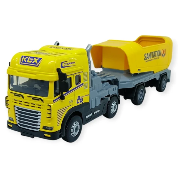 Metal Tır 1:24 - Sesli Işıklı Taşıyıcı Dorseli Tır 30 cm - Sarı ürün görseli 1