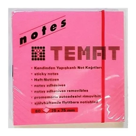 Temat Yapışkanlı Not Kağıdı 75X75 Mm Fosforlu Pembe (12 Li Paket) ürün görseli 1