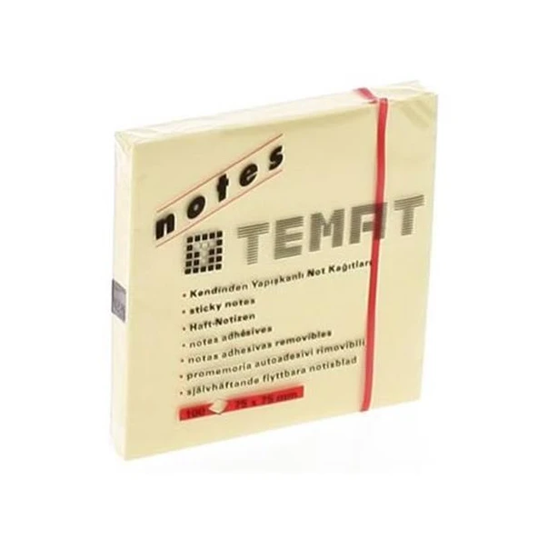 Temat Yapışkanlı Not Kağıdı 75X75 Mm Pastel Sarı (12 Li Paket) ürün görseli 1
