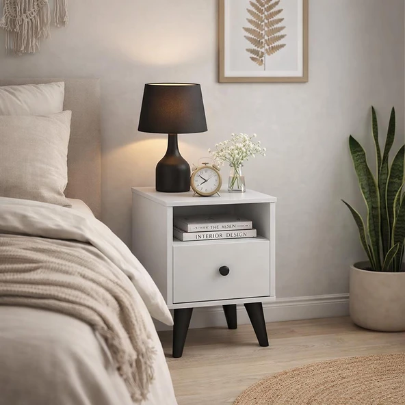 Dienni Simple Komodin Tek Raflı Tek Çekmeceli 30x44x48 BEYAZ ürün görseli 1