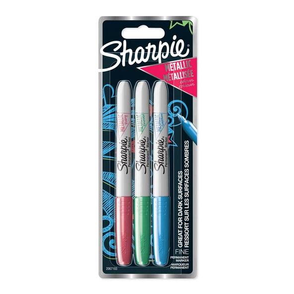Sharpie Markör Permanent Kalem Metalik Kırmızı Yeşil Mavi (3 Lü Paket) 2067103 ürün görseli 1