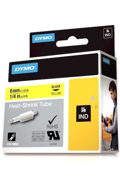 Dymo Rhinopro Isıyla Küçülen Şerit 6Mmx1,5Metre Sarı/Siyah 18052 ürün görseli 1