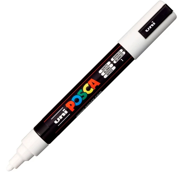 Uni-Ball Markör Boyama Posca Su Bazlı Poster Kalemi 1.8-2.5 Mm Beyaz Pc-5M (6 Lı Paket) ürün görseli 1