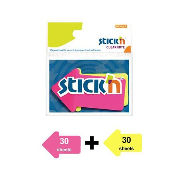Hopax Stickn 76X50Mm Ok Şekilli Yapışkanlı Not Kağıdı Neon 2Renk 60 Yaprak ürün görseli 1