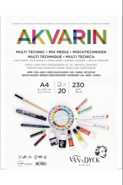 Van Dyck Sulu Boya Resim Defteri Blok Multipurpose A4 Üstten Spiralli 20 Yaprak VD420513 ürün görseli 1