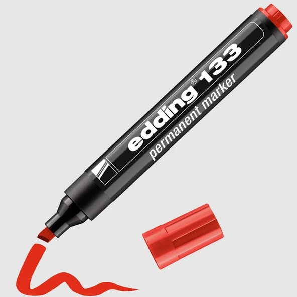 Edding 133 Permanent Markör Kalem Kalıcı İşaretleyici Kesik Uçlu 1,5-3 Mm Kırmızı ED13302 (10 Lu Paket) ürün görseli 1