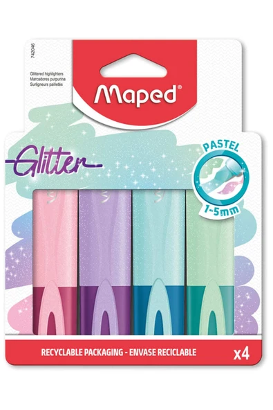 Maped Fosforlu Kalem (İşaret Kalemi) Glitter Pastel 4 Renk 742046 ürün görseli 1