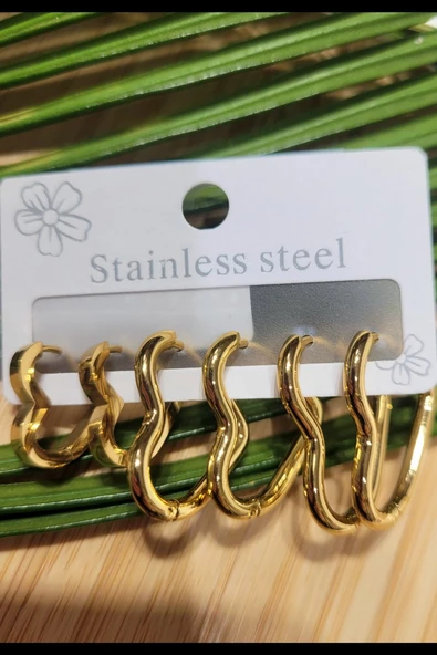 Monalisa Home  Çoklu Lüks Figürlü Gösterişli 6 Lı  Kararmaz  Çelik Küpe ürün görseli 1