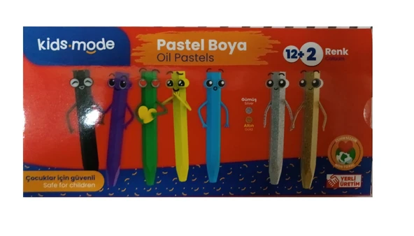 Kids Mode Yağlı Pastel Boya Altıgen 12+2 Renk DKPB100 ürün görseli 1