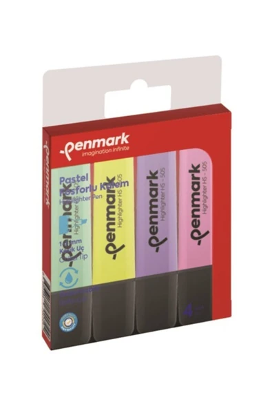 Penmark Fosforlu Kalem (İşaret Kalemi) 4 Renk Karışık Pastel Hs505-4P ürün görseli 1