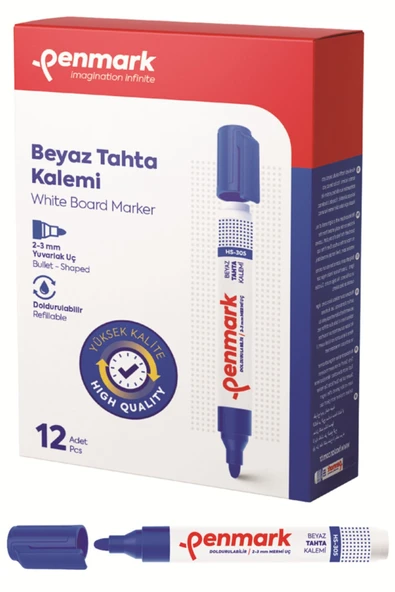 Penmark Beyaz Tahta Kalemi Doldurulabilir Mavi Hs305-02 (12 Li Paket) ürün görseli 1