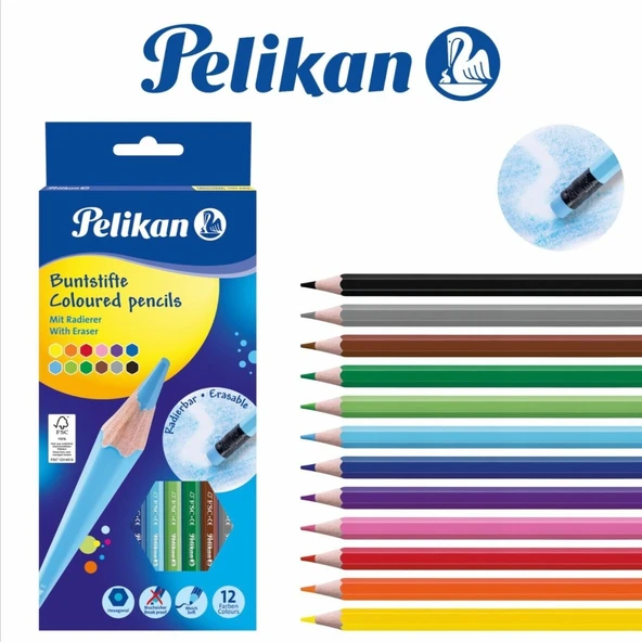 Pelikan Kuru Boya Kalemi Silgili 12 Renk 700689 ürün görseli 1