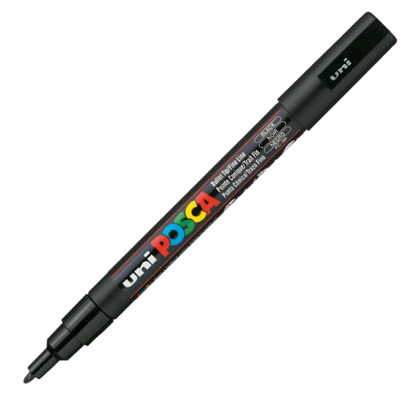 Uni-Ball Markör Boyama Kalemi Posca Su Bazlı Poster 0.9-1.3 Mm Siyah PC-3M (6 Lı Paket) ürün görseli 1