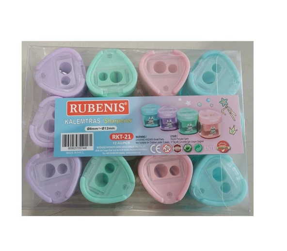 Rubenis Kalemtraş Pastel 4 Renk Üçgen Kapak Çift Açacaklı Rkt-21 (12 Li Paket) ürün görseli 1