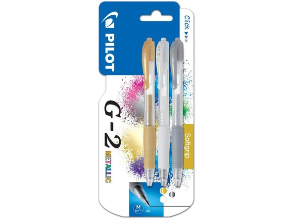 Pilot Roller Kalem Jel Mürekkepli 0.7 Mm 3 Renk Metalik (Altın-Gümüş-Beyaz) BL-G2-7-3 ürün görseli 1
