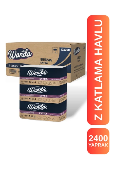 Wanda Soft  Z Katlama Kağıt Havlu Extra 21x21 cm | 12'Li x 200 | Dayanıklı & Dispenser Uyumlu ürün görseli 1