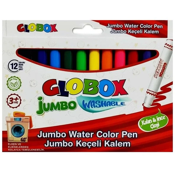 Globox Jumbo Yıkanabilir Keçeli Kalem 12 Renk 3379 ürün görseli 1