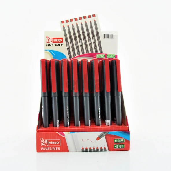 Mikro Fineliner 0.4 Mm Keçeli Kalem Standlı Kalem Kırmızı M2028-48 (48 Li Paket) ürün görseli 1