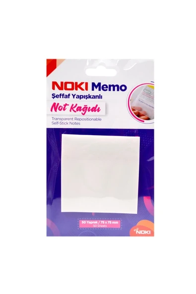 Noki Yapışkanlı Not Kağıdı Memo 50 Yaprak 75X75Mm Şeffaf 12300 ürün görseli 1