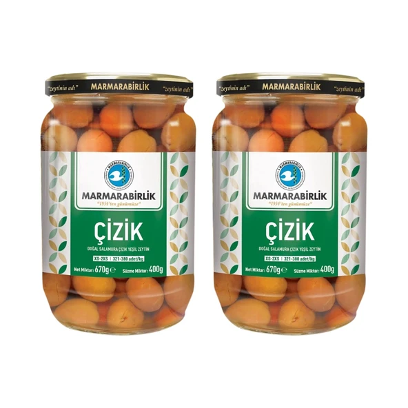 MarmaraBirlik Yeşil Çizik Zeytin 400 gr Cam XS-2XS x 2 Adet ürün görseli 1