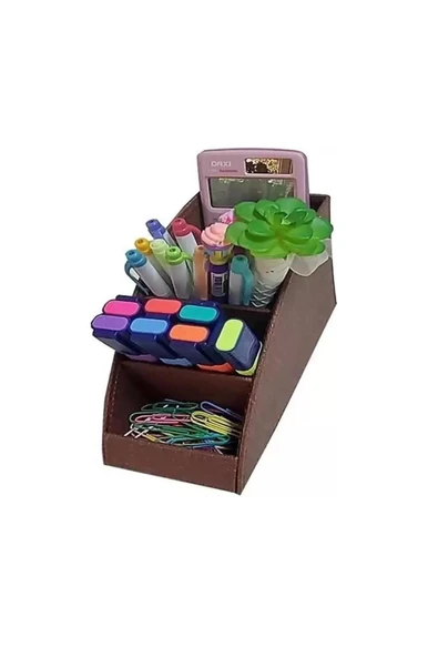 Inn Design Organizer Masa Üstü Kalemlik Beyoğlu Serisi Deri İzmir Kahve 11X20X9.5Cm Dd-1286 ürün görseli 1