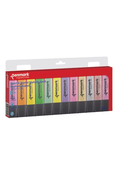 Penmark Fosforlu Kalem (İşaret Kalemi) 12 Li Karışık Renk 4 Neon + 4 Pastel + 4 Simli HS50512NPS ürün görseli 1