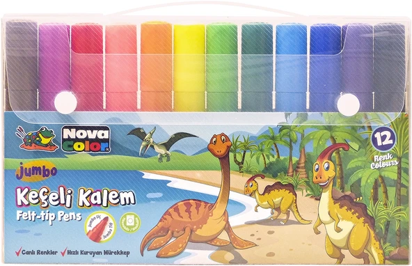 Nova Color Keçeli Kalem 12 Renk Set Jumbo Nc-874 ürün görseli 1