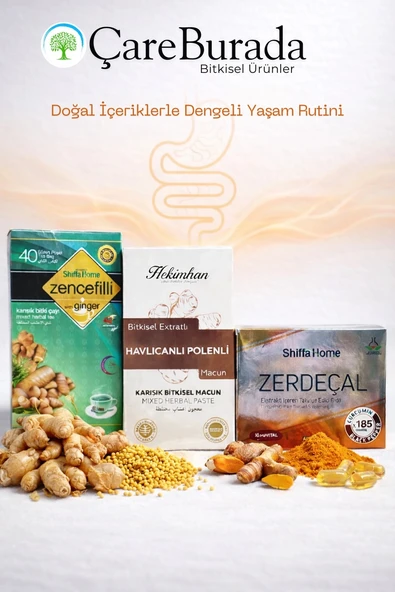 ÇareBurada Günlük Destek Seti & Zencefilli Çay, Havlıcanlı Polenli Karışım & Zerdeçal Kapsül ürün görseli 1