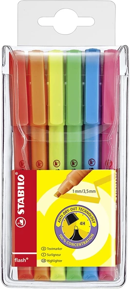 Stabilo Flash 6 Renk Fosforlu Kalem (İşaret Kalemi) 1-3,5Mm Kesik Uçlu Yeni 555/6 ürün görseli 1