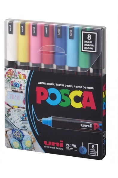 Uni-Ball Posca 0.7 Su Bazlı Poster Kalemi Markörü Ana Renk 8 Li ürün görseli 1