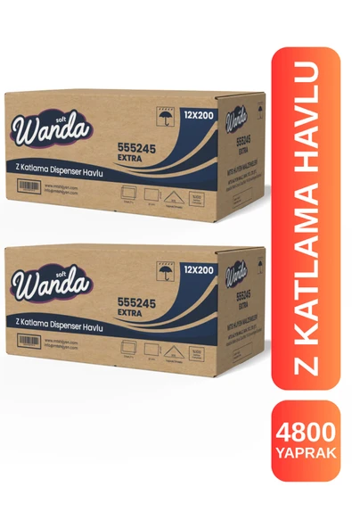 Wanda Soft Z Katlama Kağıt Havlu Extra 21x21 cm | 24 Paket x 200 Yaprak | Dayanıklı & Dispenser Uyumlu ürün görseli 1
