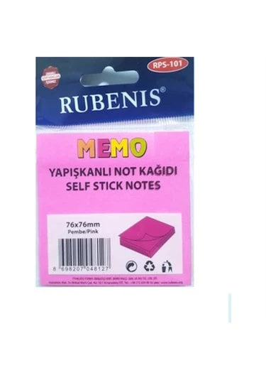 Rubenis Yapışkanlı Not Kağıdı 76X76 Mm Şeffaf Pembe 50 Yaprak Rps-152 (24 Koçan) ürün görseli 1