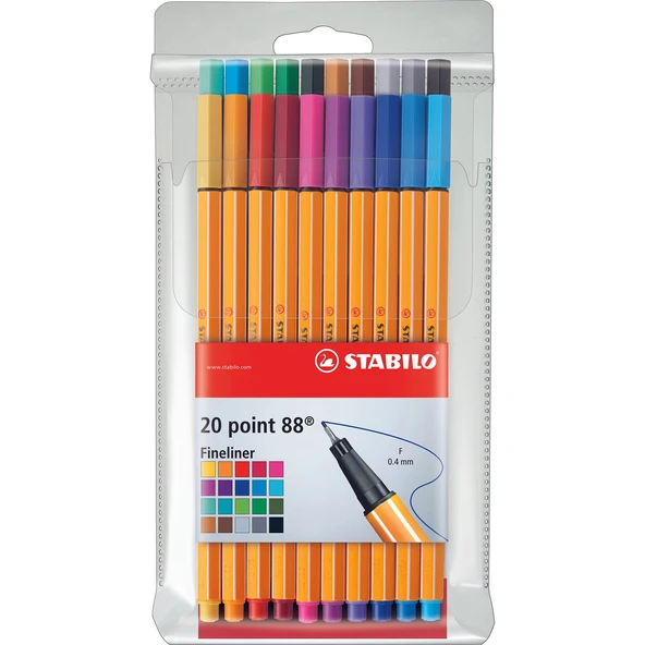 Stabilo Keçe Uçlu İnce Fineliner Kalem 88 Point 0.4 Mm 20 Renk Askılı Paket 8820 ürün görseli 1